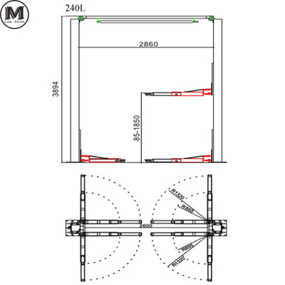 1850 mm Altura 2 Post Auto Lift 380V Operação de segurança Com capacidade de 5 toneladas