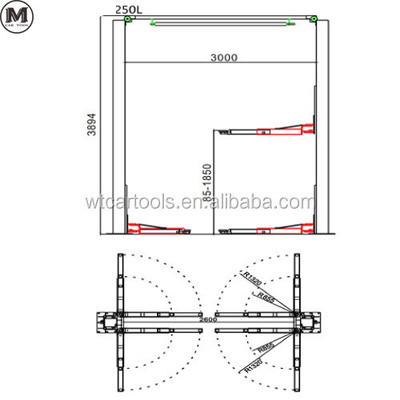 5000KGS 380v 2 Post Car Lift Duplo cilindro Hidráulico Para SUV Minibus