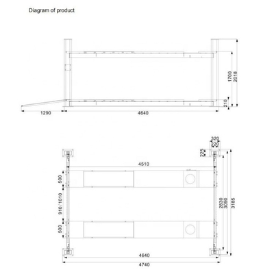 4500kgs Quatro Post Car Lift 1700mm Altura de elevação com alinhamento de rodas