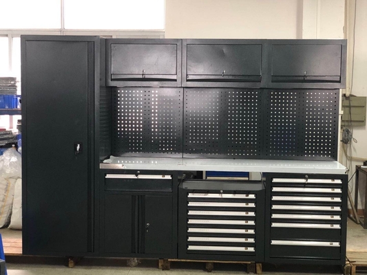 Armários de mesa de trabalho de garagem em metal preto W2400 D610 H40mm