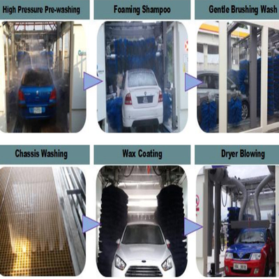 Máquina de lavagem de automóveis de túnel totalmente automática Máquina de lavagem de automóveis de alta pressão 10 escovas Sistemas de lavagem de automóveis de revés Sistema de controlo PLC Equipamento automático de lavagem de automóveis