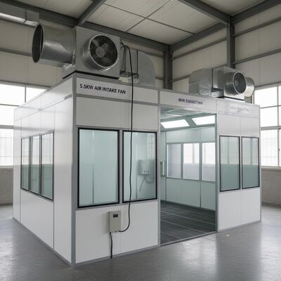Ventilador de admissão de ar tipo europeu de 5,5KW para cabine de pintura automotiva com parede de 50mm e queimador a diesel G10 para cabine de pintura de carroceria de automóveis