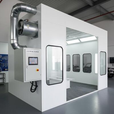 Cabine de pulverização de automóveis profissional com painel de controle digital do queimador a diesel G10 e ventilador de escape de alta eficiência para pintura automotiva
